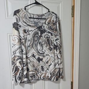 Chico's Black and Cream Paisley Long Sleeve Top